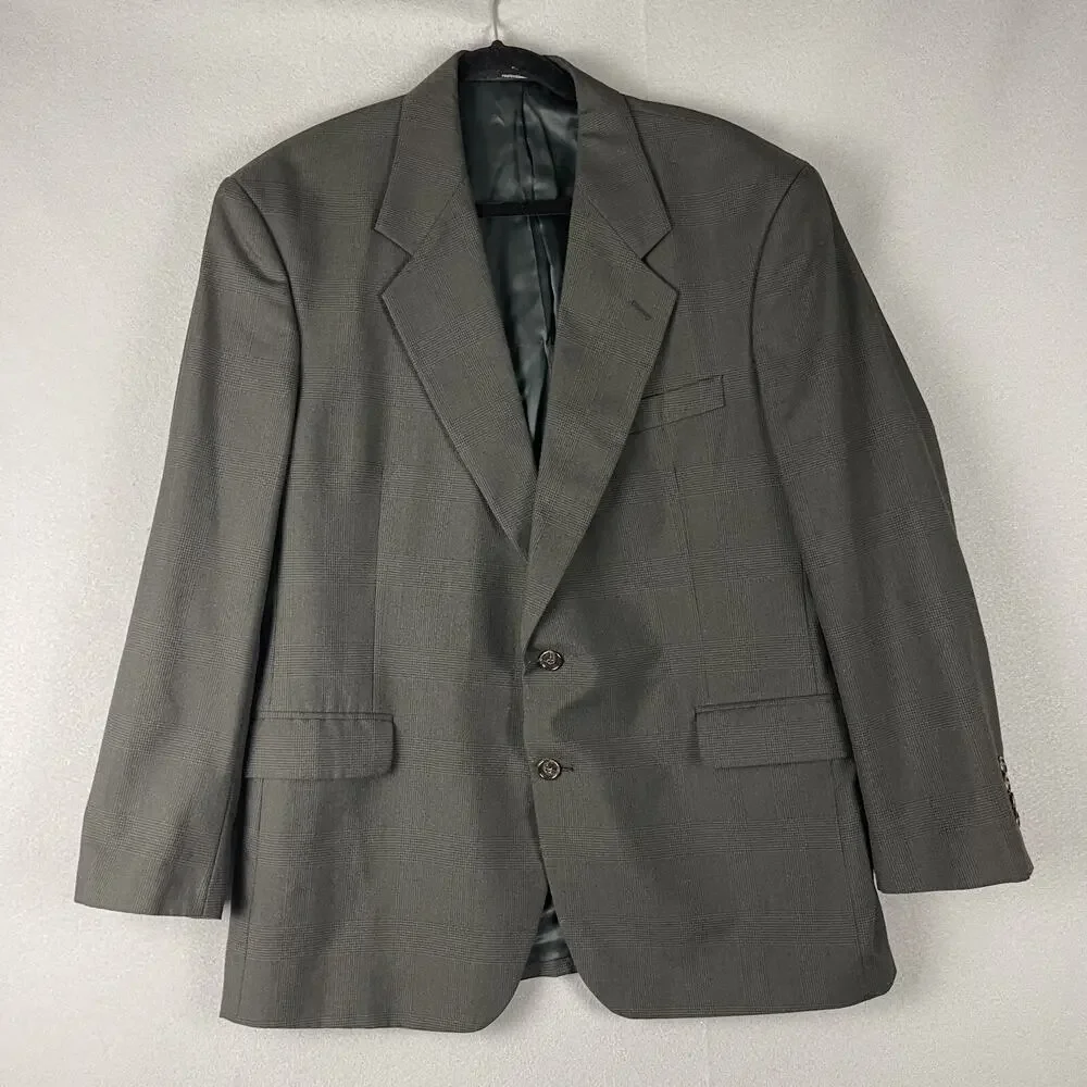 Kilburne and Finch Mens 2 Piece Suit Blazer‎ 43R Brown Gray Plaid Pants 34x28